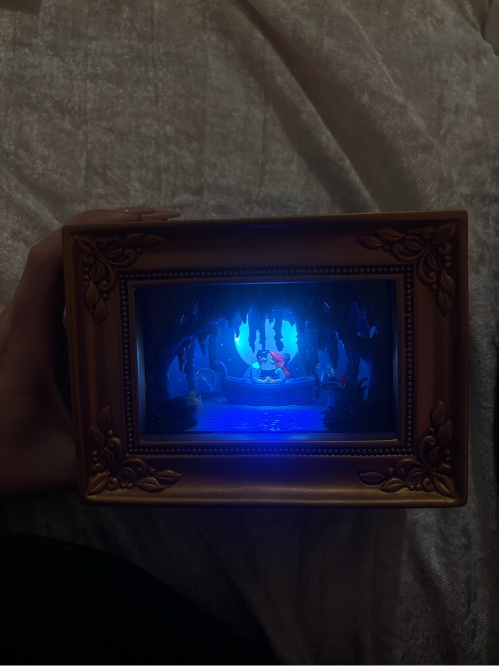 Disney Blue-Lit Shadowbox Scene with Brown Ornate Frame